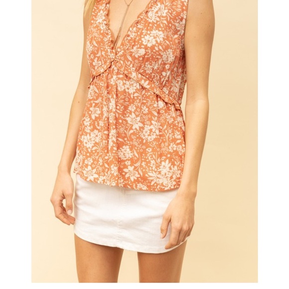 3/$25! NEW! Hem & Thread Dusty Coral Ruffle Babydoll Boutique Top S - Picture 2 of 15